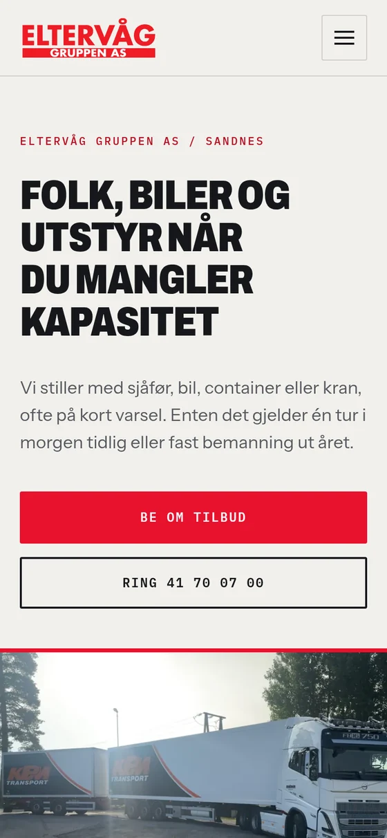 The same page on a phone, the headline stacked and the phone number still in the bar.