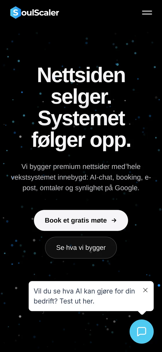The same page on a phone, the headline stacked over four lines and the chat prompt sitting above its button.